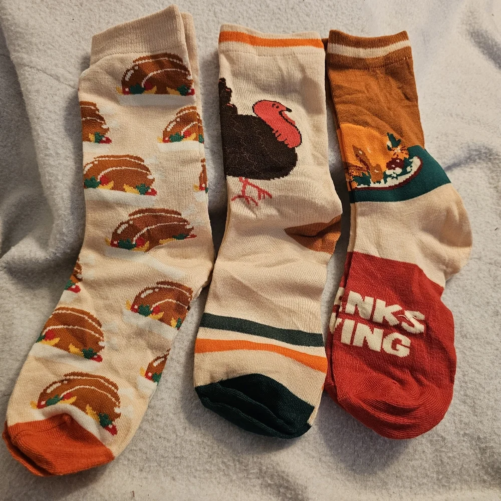 Set Of Three Fall Thanksgiving Turkey New Socks